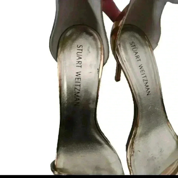 Stuart Weitzman Nudistcurve 100 Hologram Ankle Strappy  Stuart Weitzman Womens Metallic Rose Gold Famous Nudistcurve Ankle Strap Sandal8